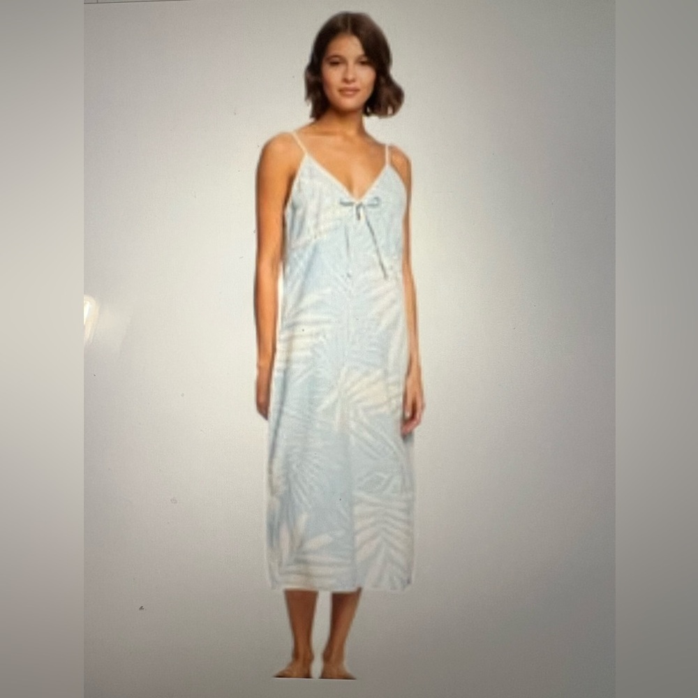 NWT ROXY‎ LADY WINTER AGAIN PRINTED MIDI SKY BLUE AND BEIGE CHIC DRESS